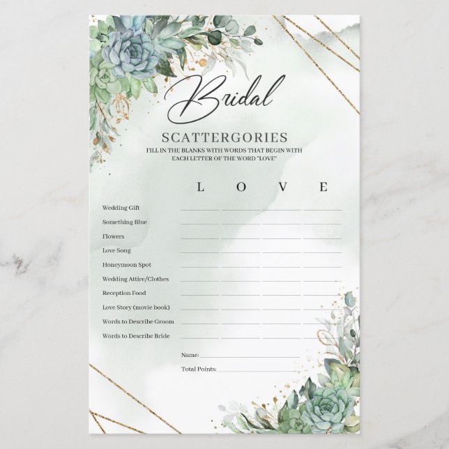 Papier Boho succulent eucalyptus Scattergories nuptiales (Devant)