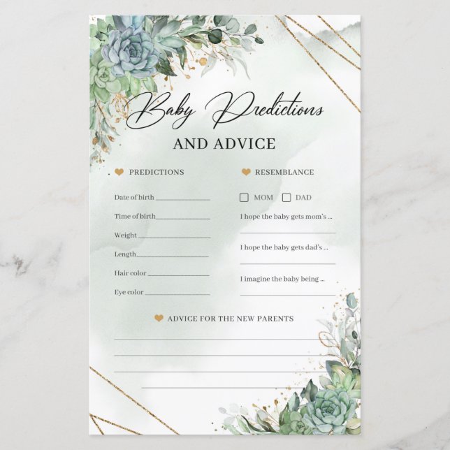 Papier Boho succulent or Bébé Prédiction et conseil (Devant)