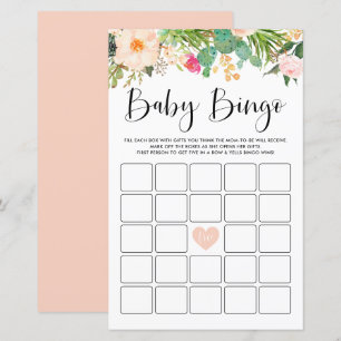 Papier Boho Succulents Baby shower Bingo Game Card