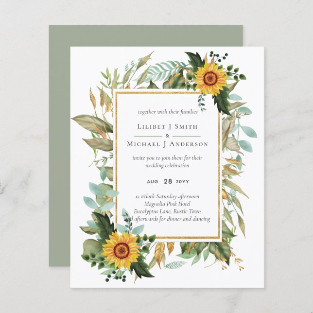 Papier Boho Sunflower Sage Mariage de verdure (Devant / Derrière)