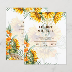 Papier Boho Sunflowers Mariage rustique Inviter Double Cô
