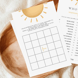 Papier Boho Sunshine Baby shower Bingo Activité Jeux