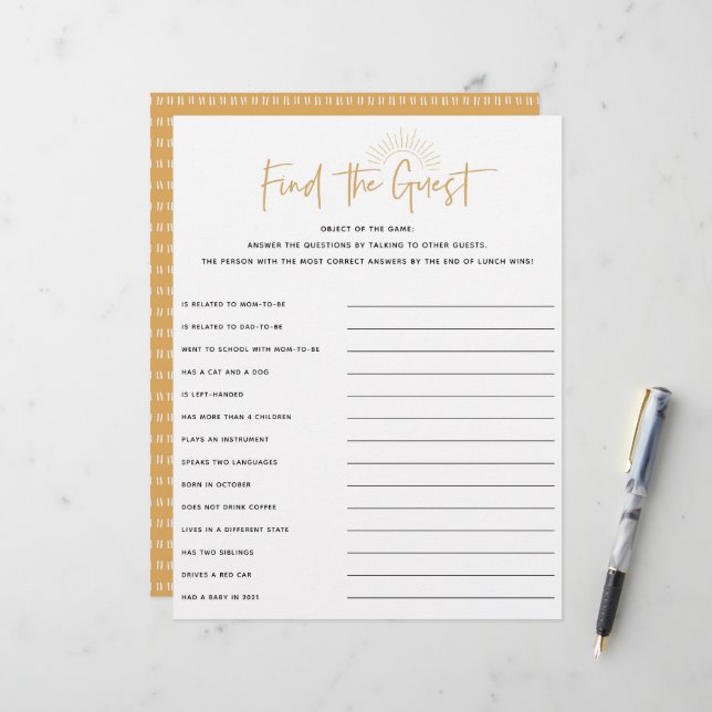 Papier Boho Sunshine Baby shower Invité Jeu (Devant/Arrière en situation)