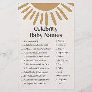 Papier boho sunshine célébrité bébé noms douche jeu