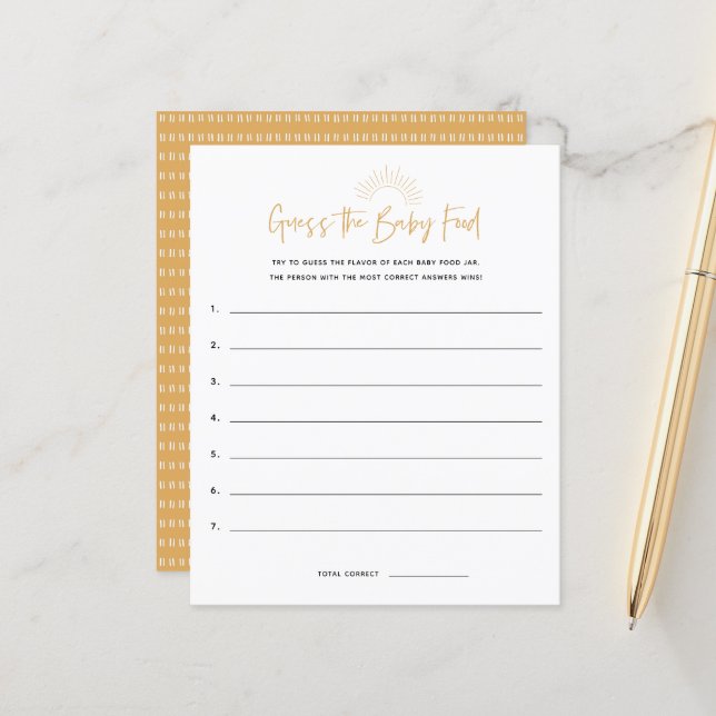 Papier Boho Sunshine Devine Le Jeu Du Baby shower Aliment (Devant/Arrière en situation)