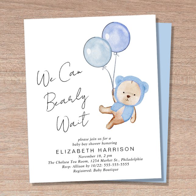Papier Boho Teddy Bear Baby Boy Shower Invitation (Créateur téléchargé)