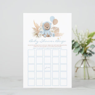 Papier Boho Teddy Bear Baby shower Bingo Jeu