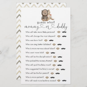 Papier Boho Teddy Bear Baby shower Devinez Qui Joue