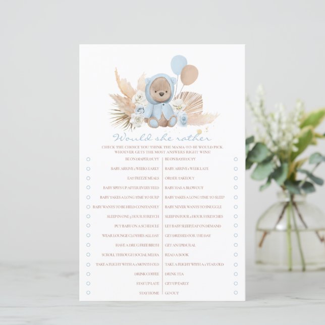 Papier Boho Teddy Bear Voudrait-Elle Plutôt Baby shower J (Debout devant)