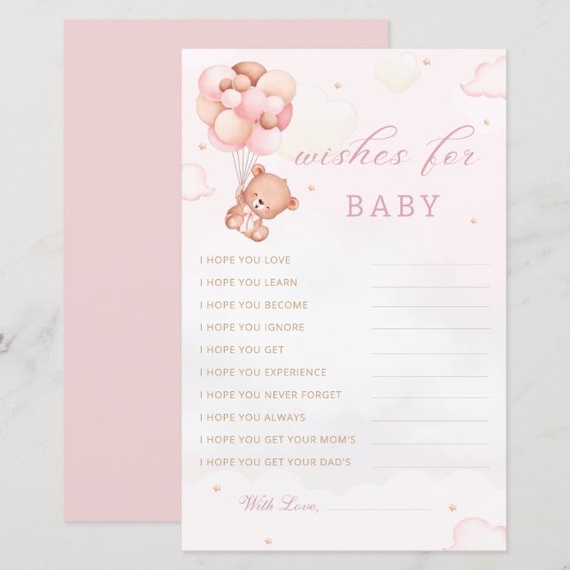 Papier Boho Teddy Bear Wings for Baby shower Advice Card (Devant / Derrière)