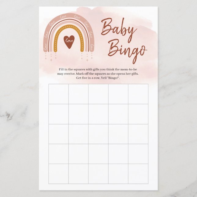 Papier Boho tendance Blush rose arc-en-ciel jeu de bingo (Devant)