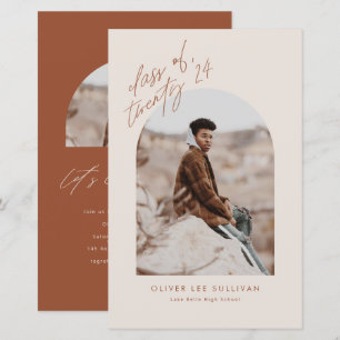 Papier Boho Terracotta Arch Photo Graduation Invitation