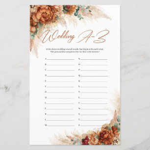 Papier Boho terracotta bordeaux pampas herbe Mariage A-Z