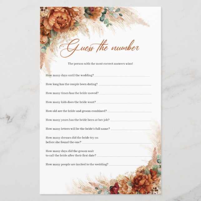 Papier Boho terracotta burgundy pampas Devis Le numéro (Devant)