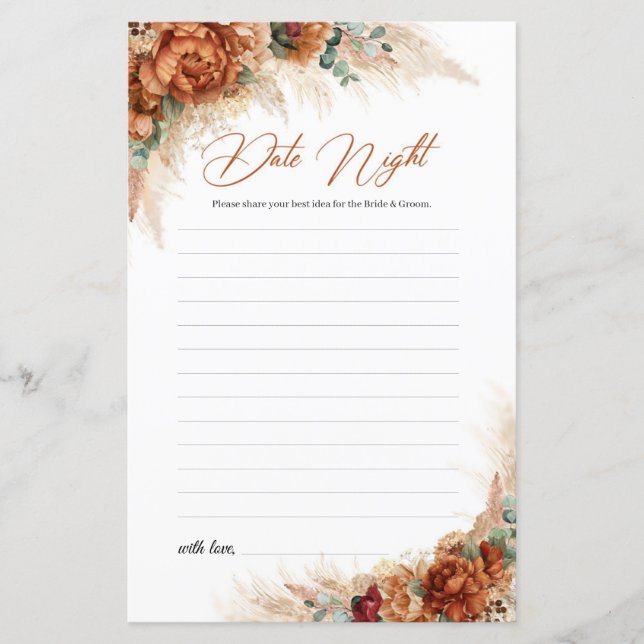 Papier Boho terracotta cuivre floral Date Nuit idées (Devant)