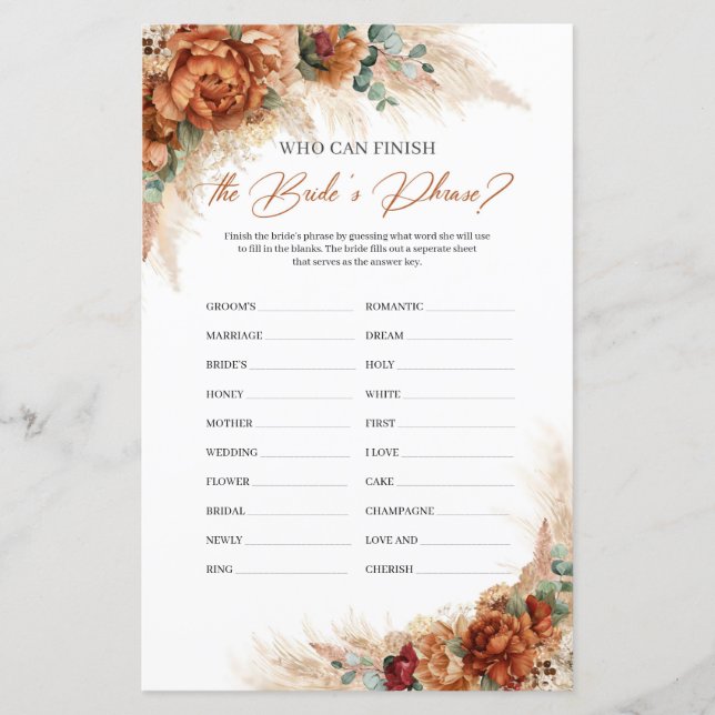 Papier Boho Terracotta Qui peut terminer la phrase de la  (Devant)