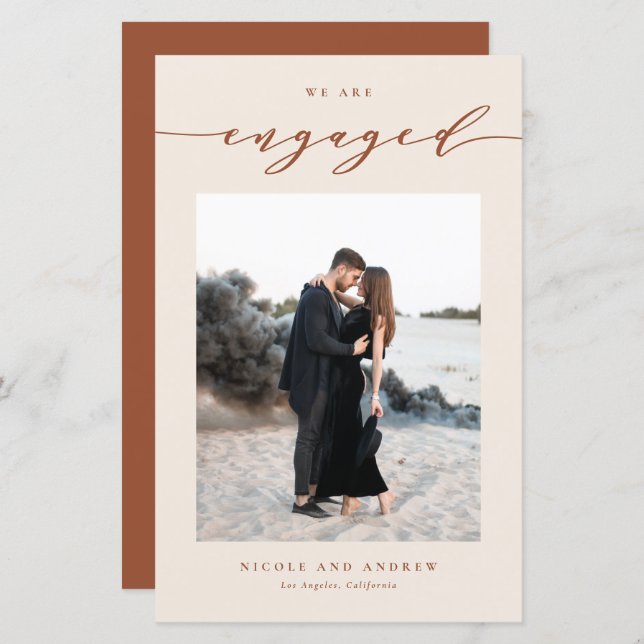Papier Boho Terracotta Script Fiançailles Faire-part (Devant / Derrière)