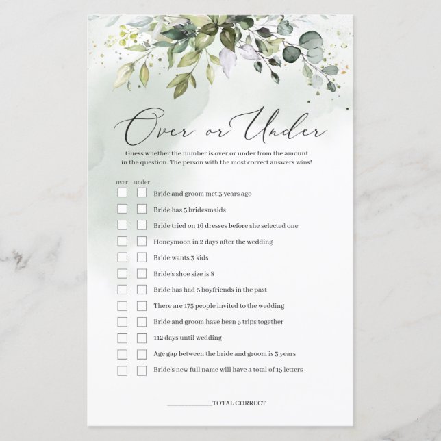 Papier Boho verdoyant sur ou sous la douche nuptiale (Devant)