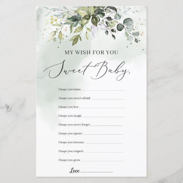 Papier Boho verdure feuillage mon souhait pour vous baby  (Devant)