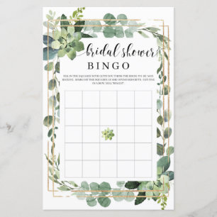 Papier Boho verdure fleurs succulentes or mariée bingo