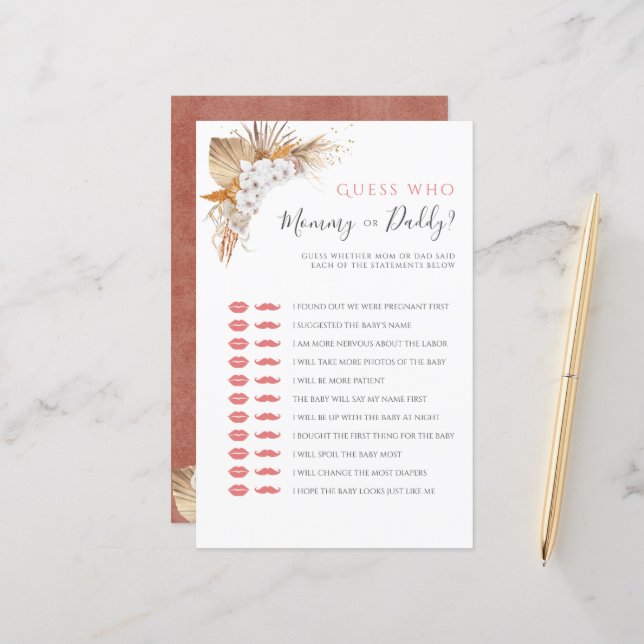 Papier Boho Watercolor Baby shower Jeu Maman Ou Papa (Devant/Arrière en situation)
