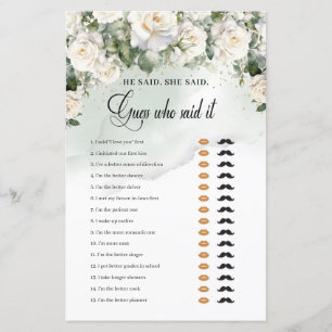 Papier Boho White Roses Or vert Il a dit Elle a dit