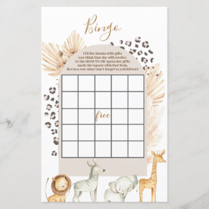 Papier Boho Wild Animaux baby shower Bingo Jeu