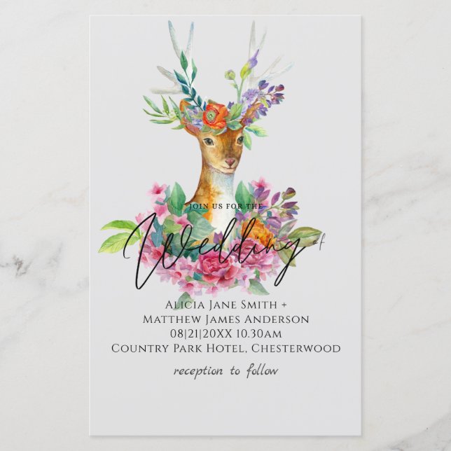 Papier Boho Woodland Deer Floral Budget de mariage invite (Devant)