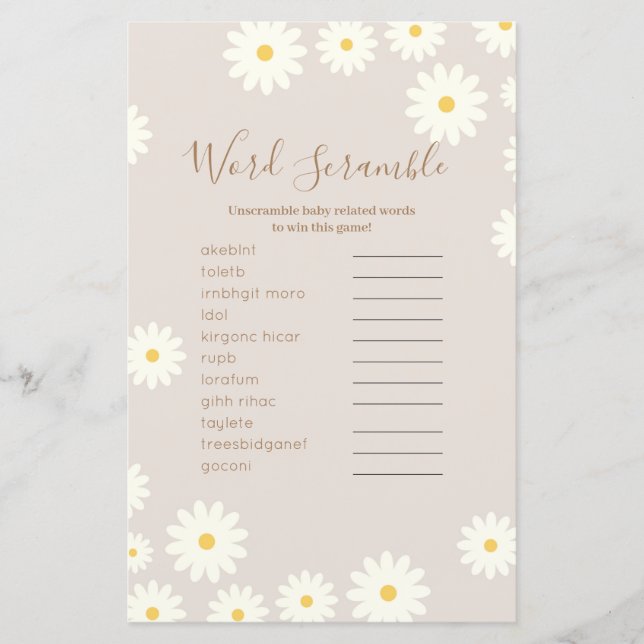 Papier Boho Word Scramble Game Daisy Floral (Devant)