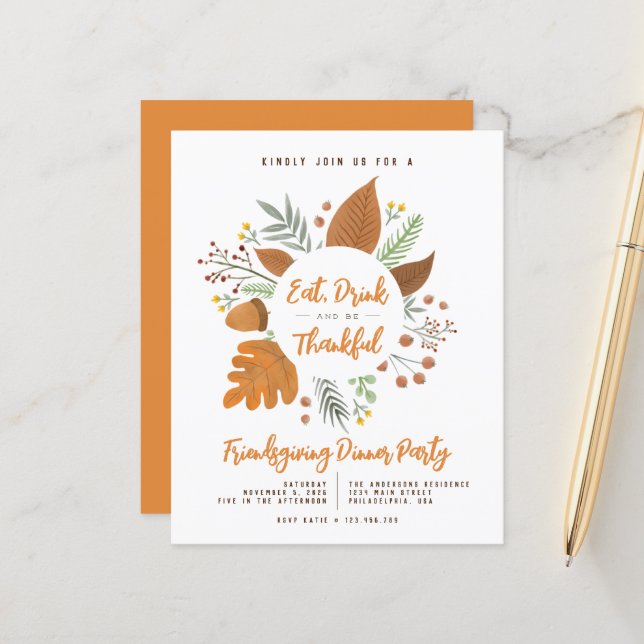 Papier Boire à manger être Merci Friendsgiving Diner Fête (Devant/Arrière en situation)