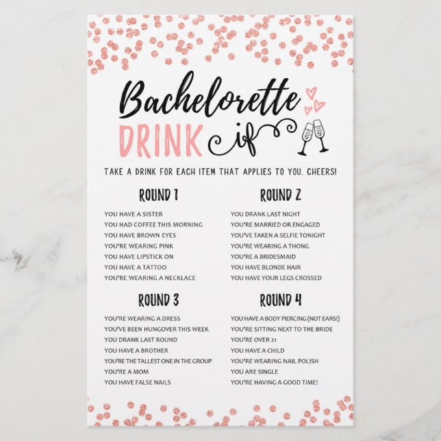 Papier BOIRE SI jeu Bachelorette ou Hen Party (Devant)