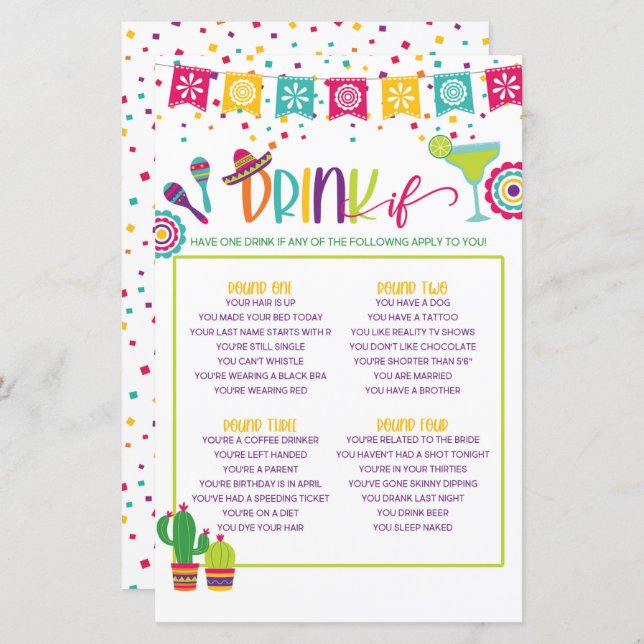 Papier Boire Si Jeu - Fiesta WH (Devant / Derrière)