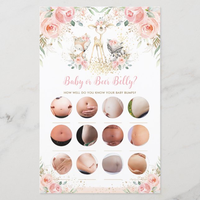 Papier Bois animal floral bébé ou bières jeu de ventre (Devant)