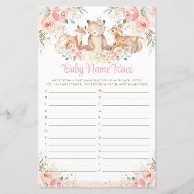 Papier Bois Animaux Blush Floral Nom de la race Jeu (Devant)