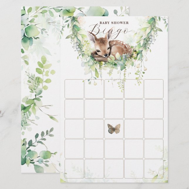 Papier Bois Animaux Forêt Baby shower de verdure Bingo (Devant / Derrière)