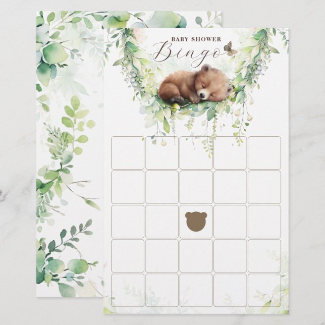 Papier Bois Animaux Forêt Baby shower de verdure Bingo (Devant / Derrière)