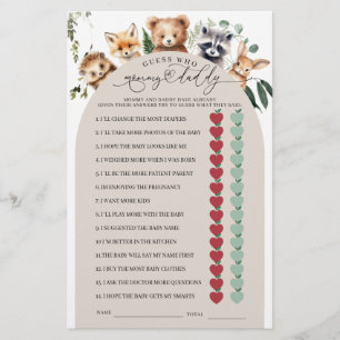 Papier Bois Animaux Maman ou Papa Baby shower Jeu
