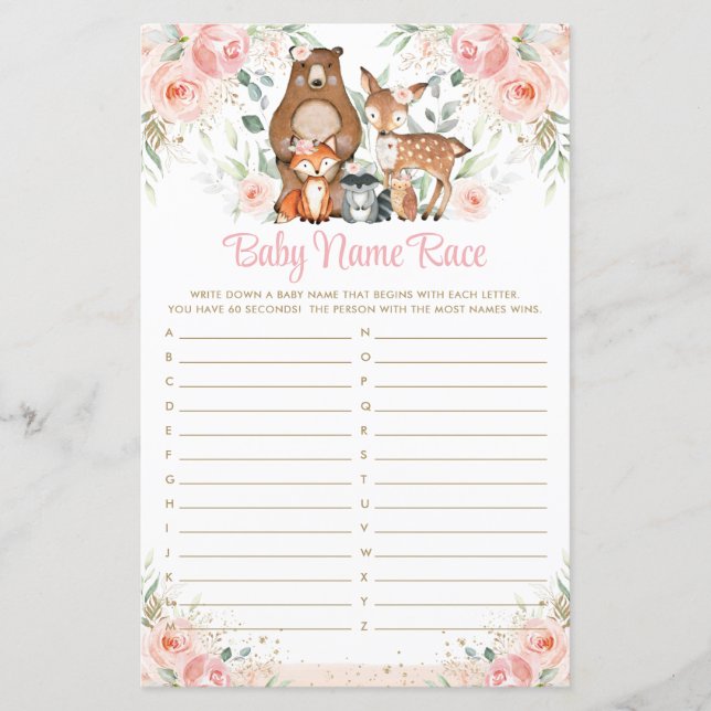 Papier Bois Animaux Rose Floral Nom de la race Jeu (Devant)