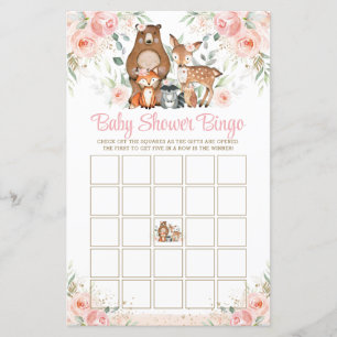 Papier Bois Animaux Roses Roses Rose Baby shower Bingo Je