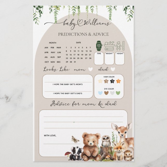 Papier Bois Animaux Végétation Champignons Baby shower Je (Devant)