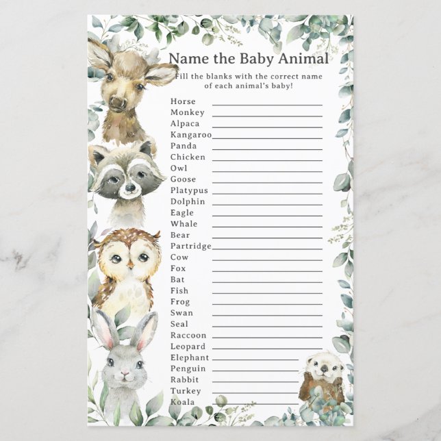 Papier Bois Animaux Végétation Nom Bébé Animal Jeu (Devant)