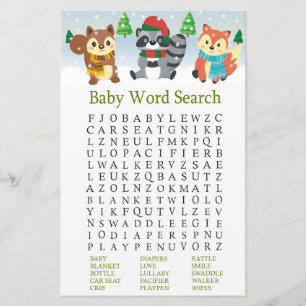 Papier bois d'hiver Baby shower animal Word RechercheJeu