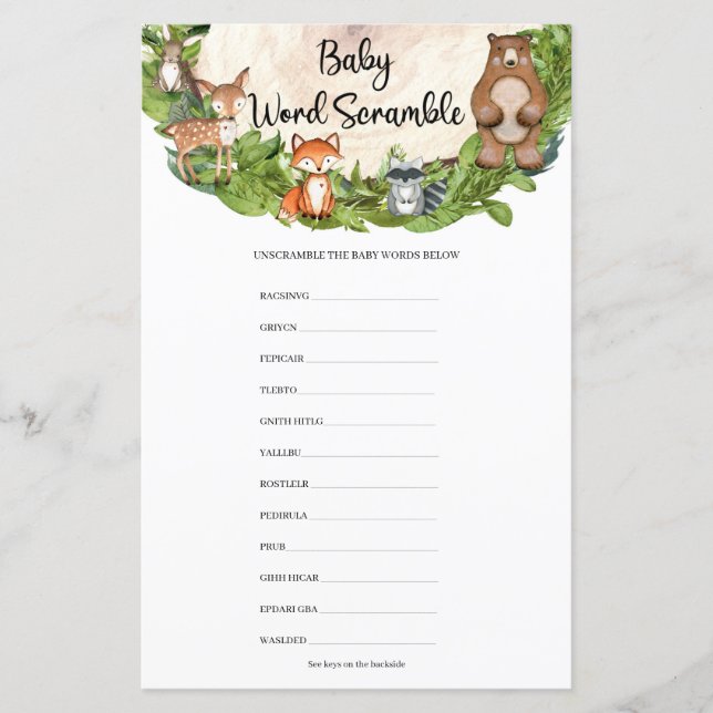 Papier Bois forêt animaux bois Bébé Mot Scramble (Devant)