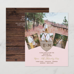 Papier Bois rustique gravé Coeur PHOTO COLLAGE Invitati