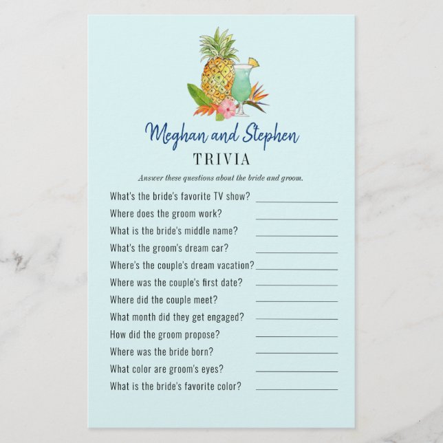 Papier Boissons tropicales Couple's Shower Trivia jeux (Devant)