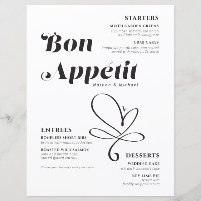 Papier Bon Appetit Dîner Mariage Livre blanc noir (Devant)