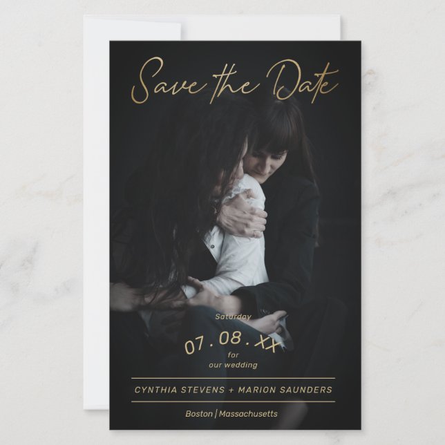 Papier Bon marché Gold Script Photo Couple Lesbian Gay Ma (Devant)