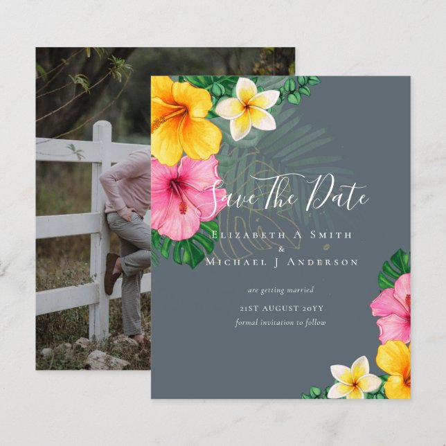 Papier BON MARCHÉ Photo Enregistrer Dates Plage FLEURS TR (Devant / Derrière)