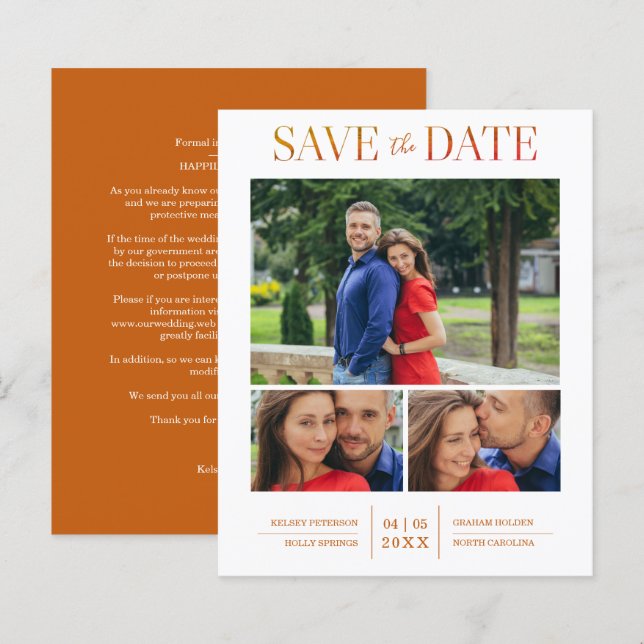 Papier Bon marché Simple Élégant Moderne 3 Photos Mariage (Devant / Derrière)