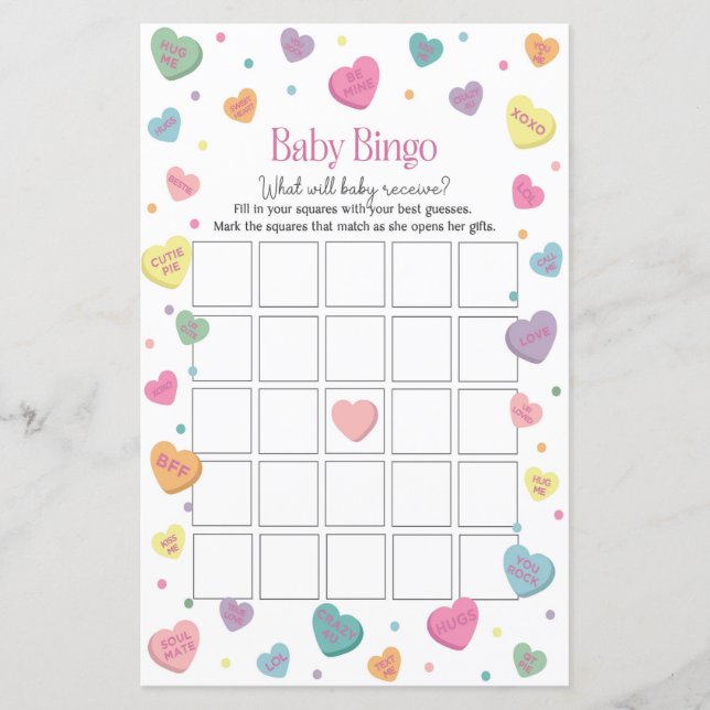 Papier Bonbons bébé Baby shower de Bingo Jeu (Devant)